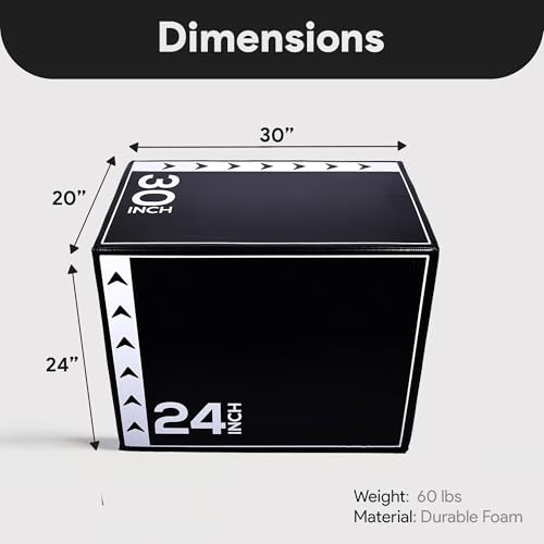 BalanceFrom 3-in-1 Foam Plyometric Jump Box for Home Gym with Multiple Height Options – Versatile Plyo with Non-Slip Surface for Strength, HIIT, Step-Ups, and Agility Training - color: Black & White, style: 20 x 24 x 30 inch (60lbs)