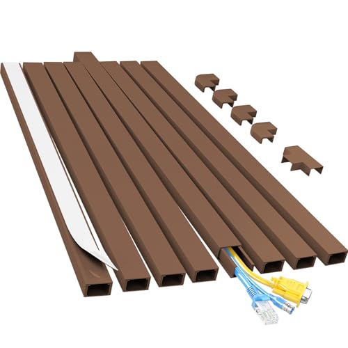 Yecaye Cord Hider, 113in Medium Cord Covers for Wires on Wall, Cord Organizer for 2-3 Wires, Easy Install Cable Management Kit, TV Cable Hider for Home Office, W0.95in H0.55in, Brown - color: Brown, size: 113in L x 0.95in W x 0.55in H