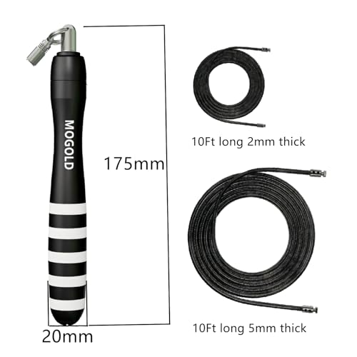 DIY Adjustable Weight Jump Rope (0.4LB /1/2LB/0.7LB /0.8LB) Interchangeable 2mm & 5mm Cable for CrossFit, Double Unders, HIIT Workouts - Fast Clamp System, 10ft Adjustable - color: Black