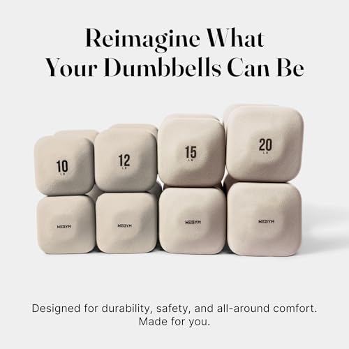 WeGym SafeGrip Square Dumbbells with Anti Slip Handles, Aesthetic Free Weights for Home Workouts, Stable Design Prevents Rolling during Floor Exercises - color: Sandstone, style: 15LB Pair
