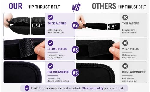 Upgraded Hip Thrust Belt for Dumbbells with 1.54" Stackable Padding (0.81" Belt + 0.71" Cushion), with 1 Resistance Bands & Measuring Tape, Heavy Duty Glute Bridge Weight Belt for Home Gym Workout