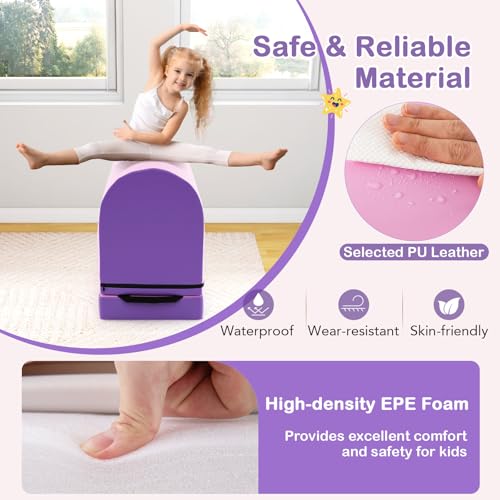 Goplus Mailbox Tumbling Mat, Gymnastics Vaulting Box w/Detachable Mat, Carrying Handle, Premium PU Leather, Portable Jumping Tumbling Aid Trainer for Kids Home Gyms Exercise - color: Purple+Pink