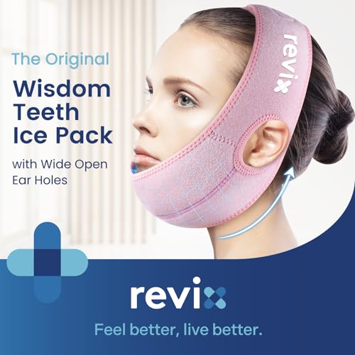 REVIX Wisdom Tooth Ice Pack Wrap with 3D Sewing Design Face Ice Wrap for Jaw, TMJ, Oral Discomfort, Teeth Removal and Dental Implants, Super Snug Fit with 4 Hot Cold Packs Reusable, Pink - style: Pink-Pack 1