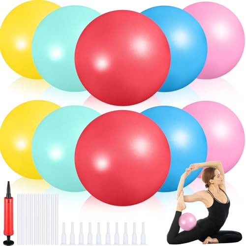 Aoriher 10 Pack 9 Inch Small Pilates Ball Bulk Mini Exercise Ball Portable Non-Slip Workout Yoga Balls with Air Pump for Stability, Barre, Fitness, Balance, Physical &Core, Gym Home Office Use - color: Fresh color