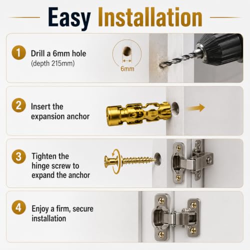 100 PCS Hinge Repair Screw 6×14mm Short Expansion Screw Set for Cabinet Hinge Repair & Stripped Thread Restoration, Secure Cabinet Door Fastening