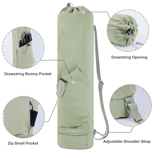 sportsnew Yoga Mat Bag with Water Bottle Pocket & Wet Pocket for Women | Yoga mat carrier fits 1/8"-3/8" yoga mats, quick-access multi-pocket organization, lightweight for gym, Pilates & studio - color: Sage Green, size: Medium