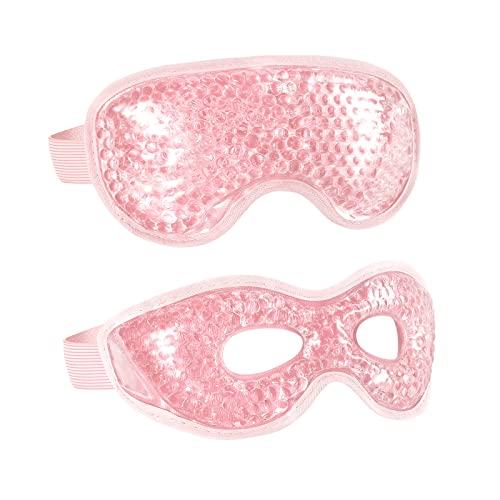 2PCS Gel Eye Mask Reusable Cold Therapy Gel Bead Eye Mask for Puffiness/Dark Circles/Eye Bags/Dry Eyes/Headaches/Migraines/Stress Relief, Cold Compress Mask (Pink) - color: Pink
