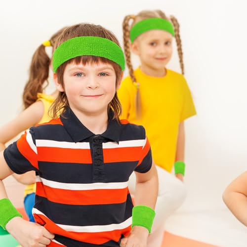 Bememo 36 Pcs Neon Sweatbands Set Soccer Party Favors Cotton Headbands Wristband Sweat Bands Soccer Mom Essentials for Football Fans Sporting Events 80 90s Glow Party - color: Neon Green, size: Small
