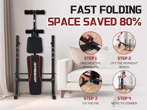 OPPSDECOR Multi-Function Weight Bench Set with Squat Rack Leg Extension & Leg Curl Adjustable Workout Bench for Full Body Fitness Foldable Flat/Incline/Decline Upgrade Bench Press for Home Gym