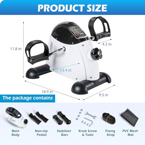 TABEKE Under Desk Bike Pedal Exerciser - Mini Exercise Bike for Arm/Leg Exercise, Pedal Exerciser for Seniors with LCD Display 26514(White)