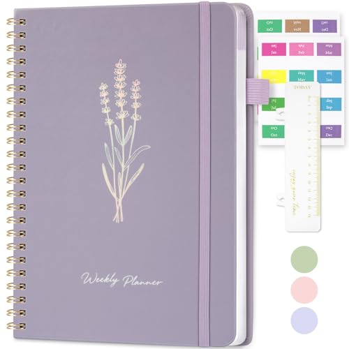 Oucaru Undated Weekly Planner, A5 To Do List Notebook with Goal & Habit Tracker Organizer, 52 Weekly Planner Notebook with Spiral Binding for Office Home School Supplies - size: A5-Purple, style: Weekly Planner