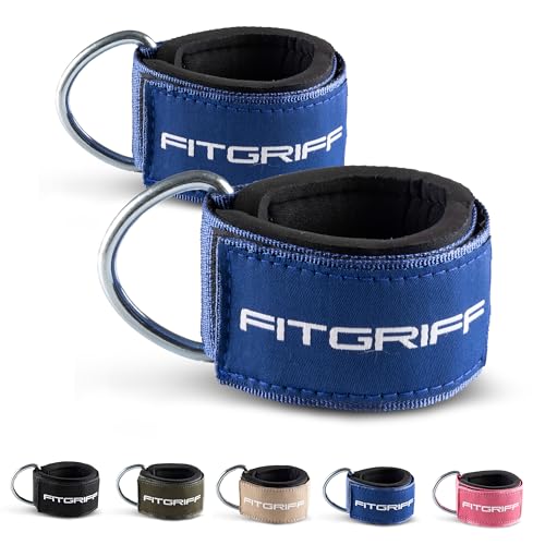Fitgriff® Ankle Straps V2 for Cable Machine (2 Pieces) - Gym Workout Equipment - Leg Pulley Attachment, Kickback Straps - color: Blue