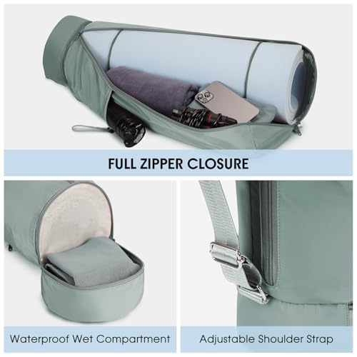 sportsnew Yoga Mat Bag, Full Zip Cargo Yoga Mat Carrier Bag with Drawstring Water Bottle Pocket and Bottom Wet Pocket, Exercise Yoga Mat Carrier Holder Multi-Functional Storage Bag Patent Pending - color: Gray, size: Medium pocket
