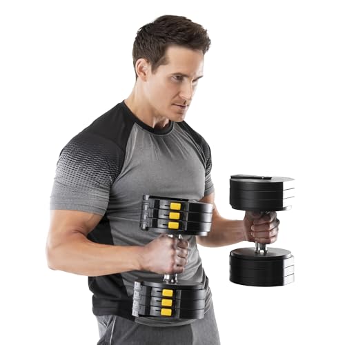 Marcy Adjustable Dumbbell System – 6-in-1 Free Weights for Home Gym, 50 lbs Single or 100 lbs Pair Options for Strength Training - style: 100lb, Set of 2