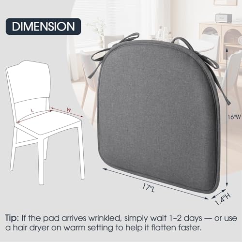 TushGuard Chair Cushions, 4 Pack Memory Foam Chair Pads, Thin Seat Cushion, Kitchen Chair Cushions Set of 4, Anti-Slip Backing & Fixed Straps, 1.4 in Thick, Grey - color: Grey