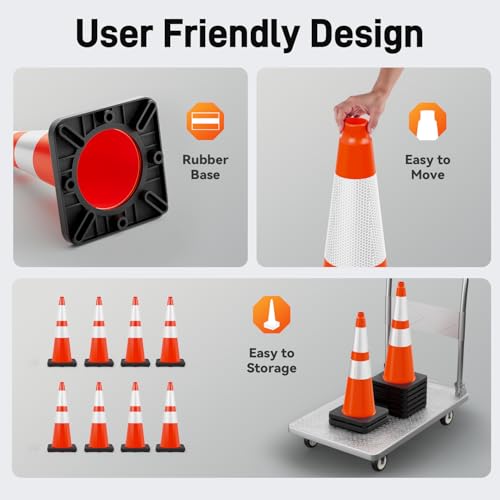 HiGiant 28 Inch Traffic Cones 8 Pack, Orange Safety Cone with Weighted Base, High-Visibility and Impact-Resistant, for Parking, Road Construction, Drivers Training, Driveway - size: 28 Inch