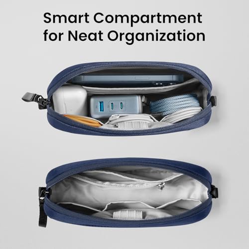 tomtoc Electronics Organizer Travel Case, Water Resistant Travel Bag Cable Organizer for Essentials, Tech Pouch Accessories Carry Storage for Cord, Phone, Cables, Airpods, USB Flash Drive, Daily Items - color: Navy Blue, size: Small