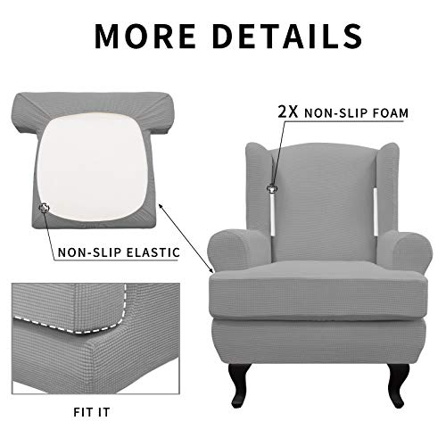 Easy-Going Stretch Wingback Chair Sofa Slipcover 2-Piece Sofa Cover Furniture Protector Couch Soft with Elastic Bottom, Spandex Jacquard Fabric Small Checks, Light Gray - color: Light Gray