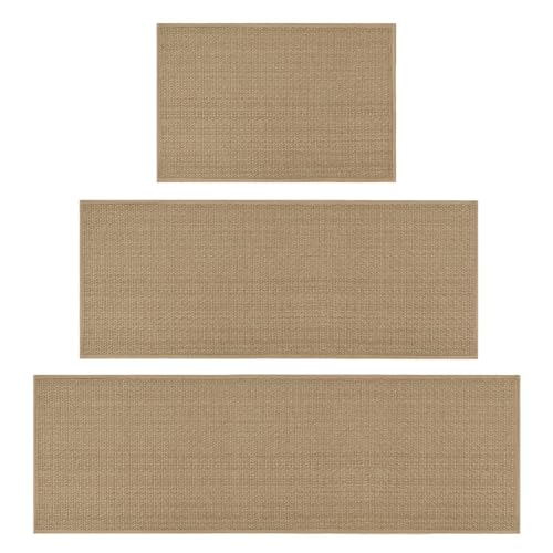Artoid Mode Washable Non Slip Kitchen Rugs and Mats Set of 3, Rubber Backing Absorbent Kitchen Mats for Floor Front of Sink - 24"x36"+24"x60"+24"x72" - color: Linen, size: 24" x 36"/24" x 60"/24" x 72"