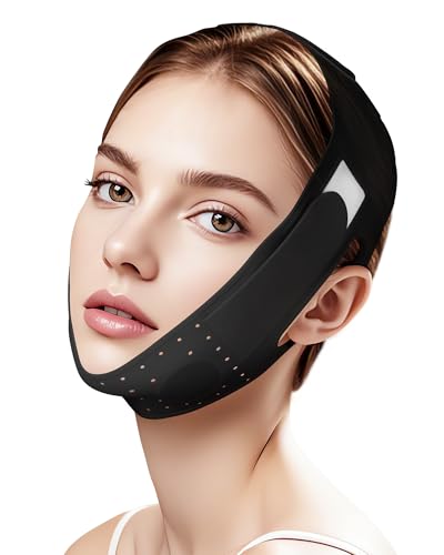 V-Line Sculpting Face Mask – Silicone Chin Strap for Jawline Tightening & Double Chin Reduction (23-27 Inches) Black - color: Matte Black