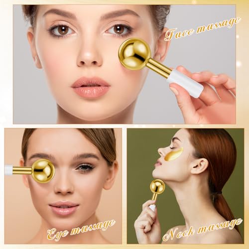 Baderke 2 Pcs Ice Globes for Face Stainless Steel Cooling Globes Unbreakable Cooling Roller Women Ice Balls Cryo Sticks Facials Skin Care for Dark Circles, Puffiness(Gold (White Handle)) - color: Gold (White Handle)