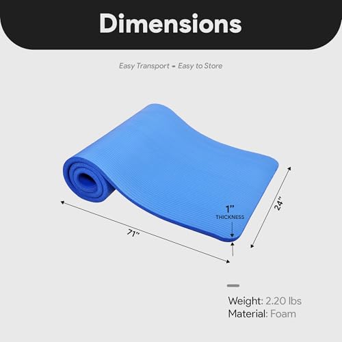 BalanceFrom Yoga Mat, 1-Inch Extra Thick High Density Exercise Mat, Anti-Tear Exercise Yoga Mat with Carrying Strap, Suitable for Various Yoga Exercises, Multiple Colors - color: Blue