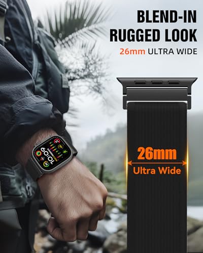 Trail Loop Nylon Sport Band Compatible with Apple Watch Ultra 3 2 Band for Men 49mm 46mm 45mm 44mm 42mm, Rugged Breathable Sport Adjustable Strap for iwatch bands Series 11/10/9/8/7/6/5/4, SE 3 2 1 - color: Black2(Black)
