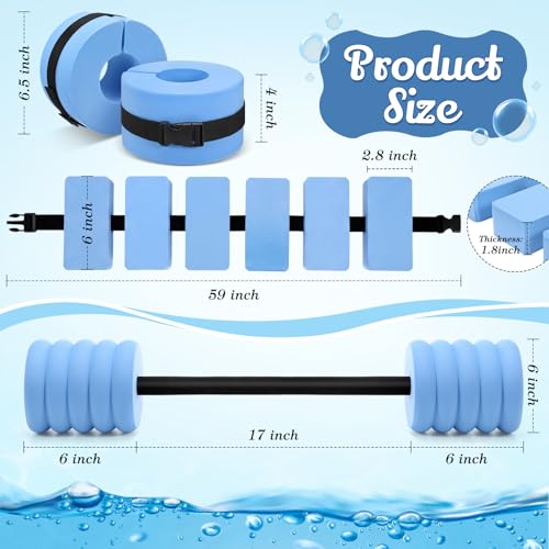Soulchen Pool Exercise Set Including Long Aquatic Exercise Dumbbells,Pool Ankle Weights,Swim Belt,Water Aerobics Water Aerobics Equipment Set for Full Body Swim Training Kit - color: Blue, size: Middle