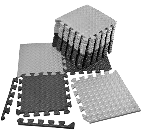 VViViD Interlocking EVA Foam Floor Mat Tiles 11.8”x11.8”x0.47” Black (9) and Grey (9), Non-Slip (18 Tiles, 18 sq ft)