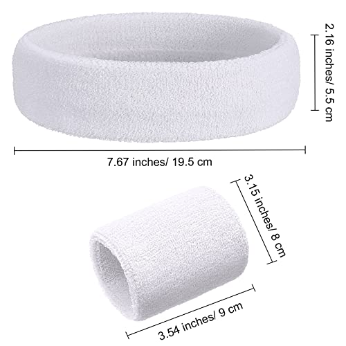 Bememo 6 Pcs Neon Sports Sweatbands Set Sports Competitions Sweatbands 2 Headband 4 Wristbands Breathable Terry Cloth Athletic Bands for Team Soccer Spirit 80s Costumes Cosplay - color: White