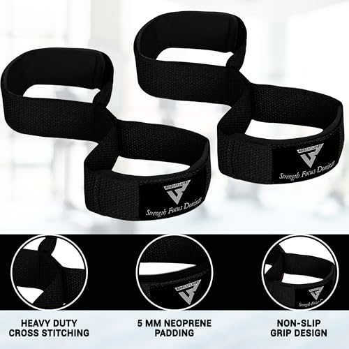 Weight Lifting Straps Figure 8, Anti Slip Strap with cuffs wrist Support for Gym Workout Deadlift Powerlifting Bodybuilding Weightlifting, Fitness Strength Training, Hand Bar Grip for Men - color: F BLK