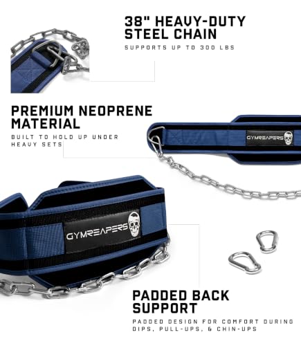 Gymreapers Dip Belt With Chain For Weightlifting, Pull Ups, Dips - Heavy Duty Steel Chain For Added Weight Training - color: Gray