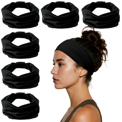 HSEM Headbands for Women, Wide Elastic Head Bands, Non-Slip Thick Hair Bands, Sports Stretchy Sweat Bands, Large Knotted Soft Headband for Washing Face, Makeup, Workout, Spa, Fashion, 6-Pack Black - color: 6 Pcs Black