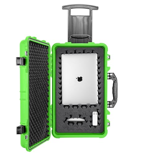 Eylar 22" Carry-On Roller Hard Case With Ragar Reconfigurable & Reusable XP Crosslink Foam, Waterproof, Shockproof For Equipment, Drones And Cameras, TSA Standard (2 Ragar Layers) (Neon Green) - color: Neon Green