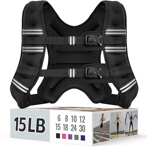 Zeerun Weighted Vest, 6lb/8lb/10lb/12lb/15lb/18lb/20lb/24lb/30lb for Men Women, Reflective Stripe Adjustable Buckle, Comfortable Durable Rucking Vest for Walking Running Strength Training - color: Black, size: 15 Lb
