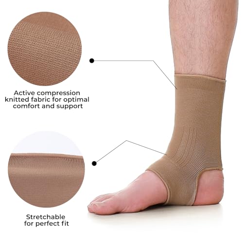 NeoTech Care Ankle Support Sleeve - Open Heel, Light, Elastic & Breathable Knitted Fabric - Medium Compression - For Men, Women, Kids - Right or Left Foot (Beige Color, Size S, 1 Pair) - color: Beige, size: Small (1 Pair)