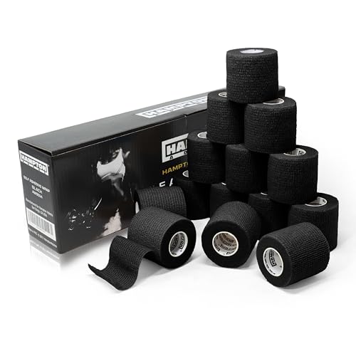 Hampton Adams | As Seen on Shark Tank | Self Adhesive Bandage Wrap (14-Pack) | 15ft | Pet Safe | Breathable Athletic Elastic Cohesive Bandage for Sports Injury Ankle Knee Wrist sprains (Black) - color: Black