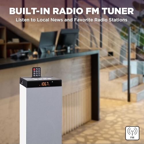 GOgroove Bluetooth Tower Speaker with Subwoofer Built in - Floorstanding Home Speaker with Powerful Bass and Dual Drivers, 120W Peak Power, MP3 3.5mm Aux, USB 2.0 Port Flash Drive, FM Radio (White) - color: White