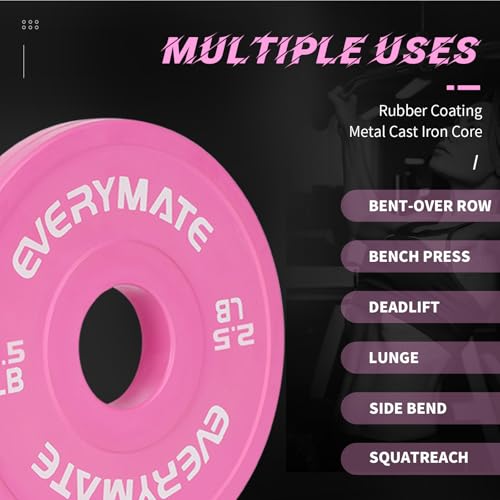 EVERYMATE Change Weight Plates 1.25LB 2.5LB 5LB Set Fractional Olympic Bumper Plates for Cross Training Steel Insert Strength Training - color: 2.5LBx2, size: Pink