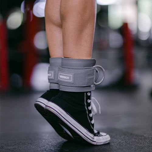 UPPPER Ankle Straps for Cable Machines (Pair) – Adjustable Padded Gym Cable Cuff Attachment, Double D-Ring, Premium Quality – Ideal for Kickbacks, Glute Workouts & Leg Exercises for Women & Men - color: Grey