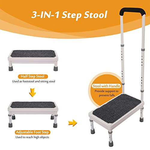 Step Stool with Handle for Elderly Adults, High Beds Steps Heavy Duty Metal Stepping Stool Mobility Aids Stand Assist, Medical Adjustable Bariatric Step Stool for Kitchen, Bedside, SUV, Bath - 400 lbs - size: 17.8x10.3x41.5inch