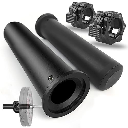 GreenBean 2PCS Olympic Adapter Sleeve 11.8" with Olympic Barbell Clamps 2", Converts 1" Standard Weight Plate Posts to 2" Olympic Weight Plate Posts, Removable end Cap