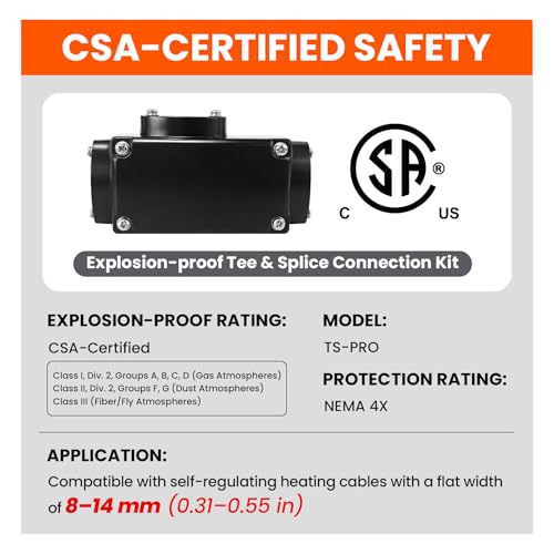 TS-PRO CSA Explosion-Proof Low-Profile Tee & Splice Connection Kit | Self Regulating Roof Gutter Deicing Heat Cable Adapter,Inline Branching Joint - style: TS-PRO