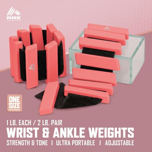 RBX Adjustable Ankle & Wrist Weights, Customizable for Pilates, Yoga, Walking, Barre, Home Workouts & Strength Training - color: Coral