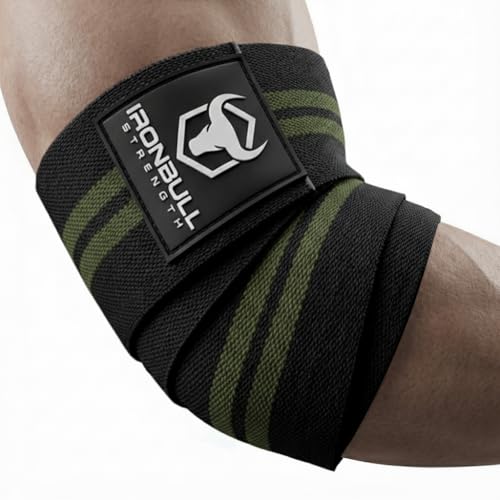 Elbow Wraps for Weightlifting (1 Pair) - 50" Elastic Elbow Braces for Weight Lifting - Elbow Support for Bench Press, Powerlifting, Fitness, & Gym Workout - Gym Elbow Straps Weightlifting - Elbow Compression Strap Brace - color: Black/Green