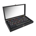 MOOCA Temper Glass Top Jewelry Display Case with Tempered Glass Lid and 54 Clip Body Jewelry Showcase Display Pad for Belly Button Rings, Tongue Rings, and Industrial Barbell Organizer, Black Color - color: Black Pad with Black Wood Case
