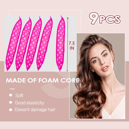 Satin Sponge Hair-Rollers for Women - 9Pcs Soft Foam Rollers to Sleep in, Heatless Overnight Curlers for Short/Long Hair, No Heat Hair Curlers with Dent-Free Satin Surface - color: Pink, size: 1 Count (Pack of 1)