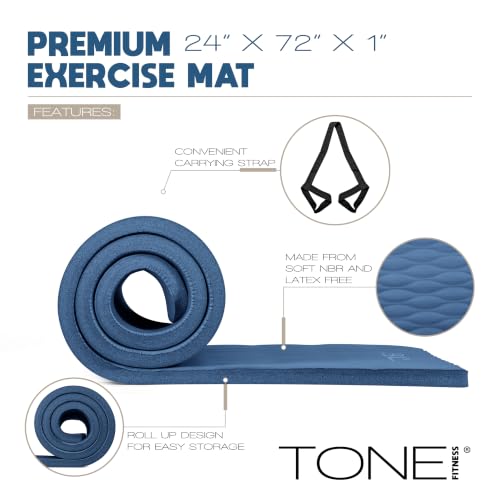 Tone Fitness 1-Inch Thick Yoga Mat | High-Density, Non-slip Exercise Mat with Carrying Strap for Yoga, Pilates, & Home Gym Workouts | Multiple Options - color: Blue, style: Mesh