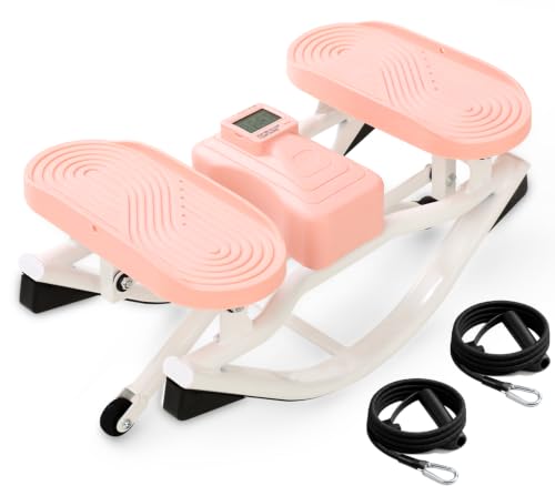 Rocking Steppers for Exercise at Home 3D Motion Stair Stepper with Resistance Bands 350 LBS Loading Capacity Exercise Equipment Low-Impact Balance Board for Full Body Workout - color: Pink