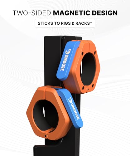 DMoose Fitness Barbell Clips 2 Inch (Pair) - Quick Release Olympic Barbell Clamps & Collars with Anti Slip TPR Grip for Secure Weightlifting and Powerlifting - Weight Clips for Bars at Home or Gym - color: Orange, style: Magnetic